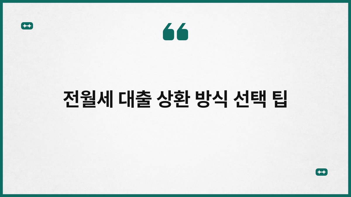 전월세 대출 상환 방식 선택 팁 1