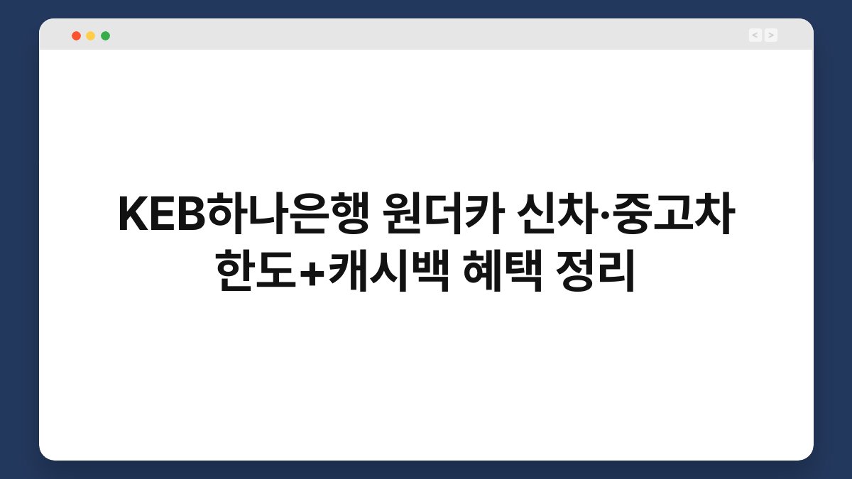 KEB하나은행 원더카 신차·중고차 한도+캐시백 혜택 정리 1