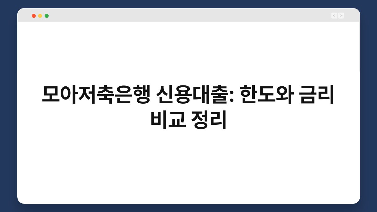 모아저축은행 신용대출: 한도와 금리 비교 정리 1